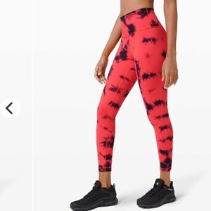 Lululemon Wunder Train High-Rise Tight 25" Tie-Dye Red Carnation Black Size 2